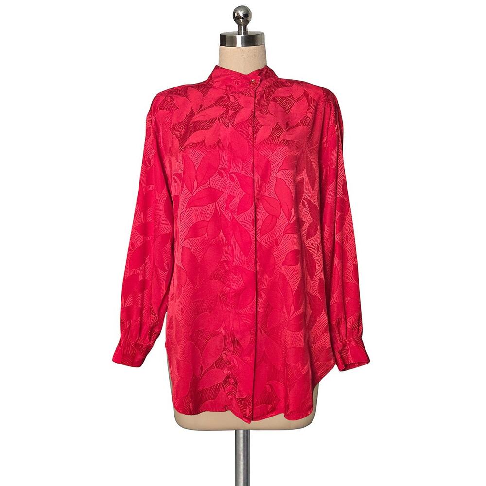 Vintage 80's 90's  LADY ARROW Red Embossed Long Sleeve Blouse Shirt L
